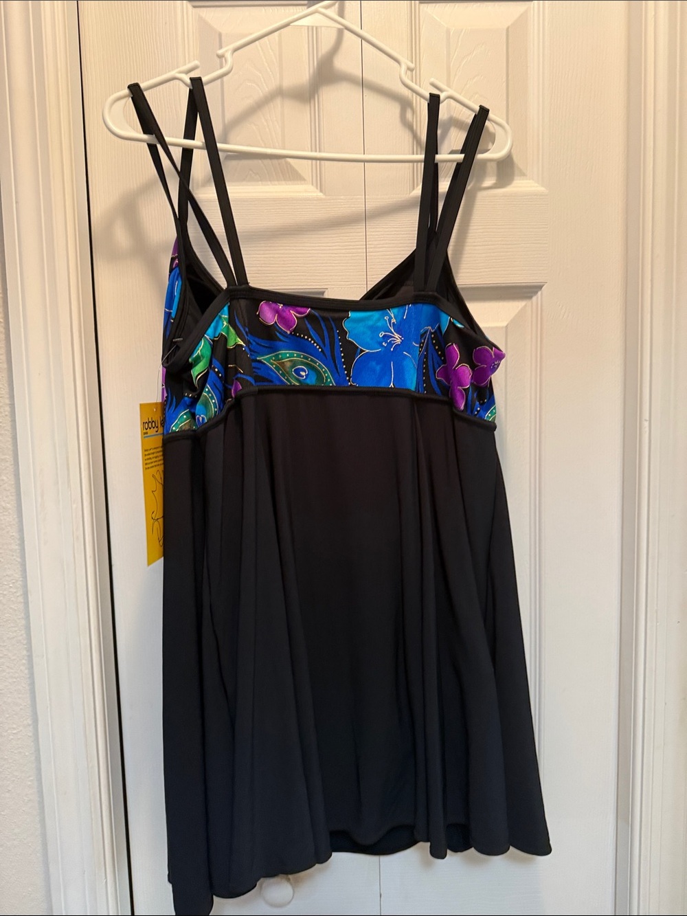 Longitude Black One-Piece Swimdress with Blue & Purple Floral Bodice - Picture 6 of 8